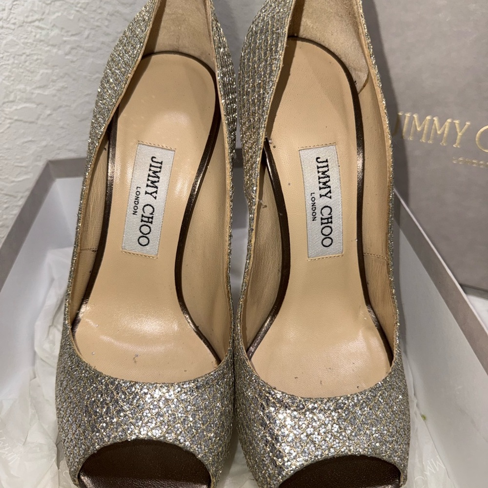 Jimmy Choo Gold Peep Toe Heels
